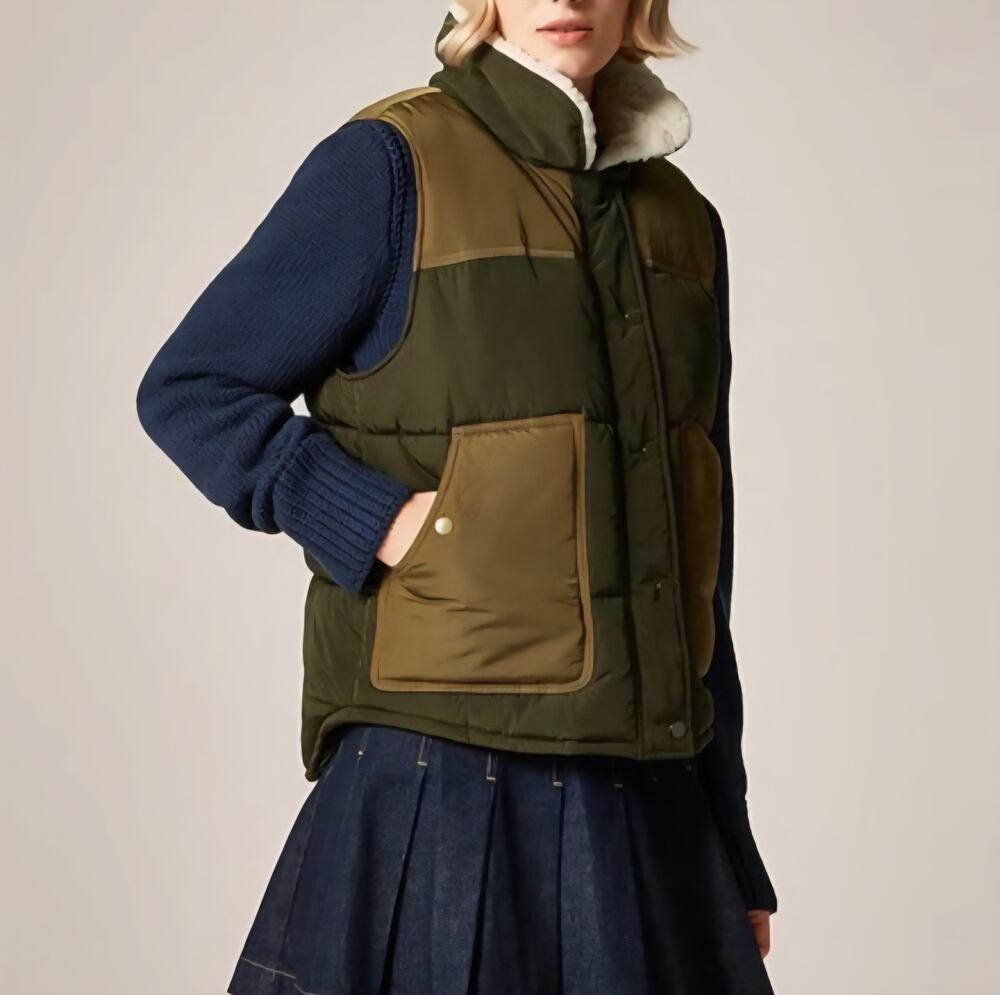 J.Crew Colorblock Puffer Vest with PrimaLoft women's sz XXL Olive Green Granola